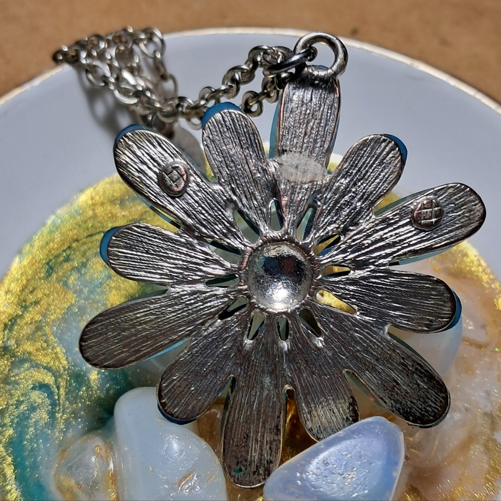 *RARE* Vintage Original Robert Rose Green & Blue Flower Necklace - Picture 4 of 7
